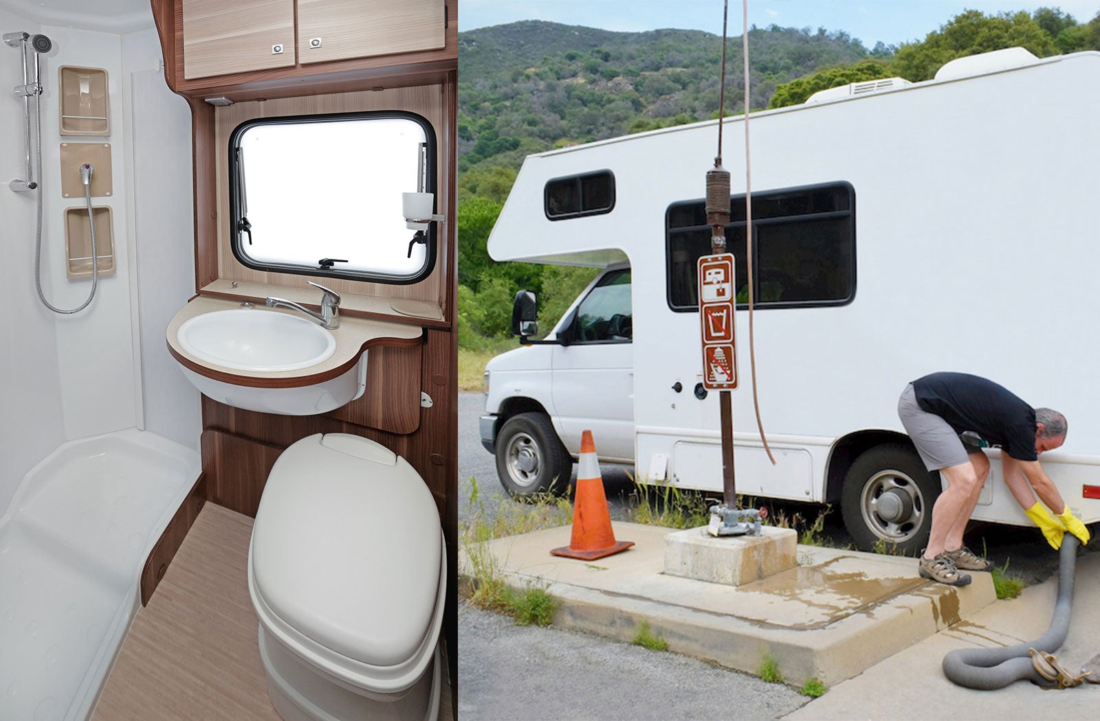 Portable RV/camper toilet and holding tank setup in Peabody, Massachusetts