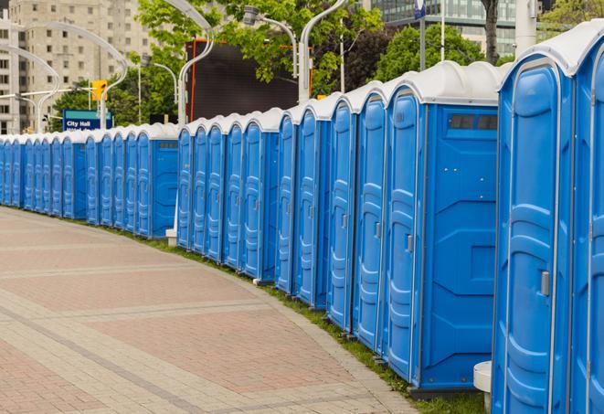 Seasonal porta potty units set up at a Peabody, Massachusetts venue